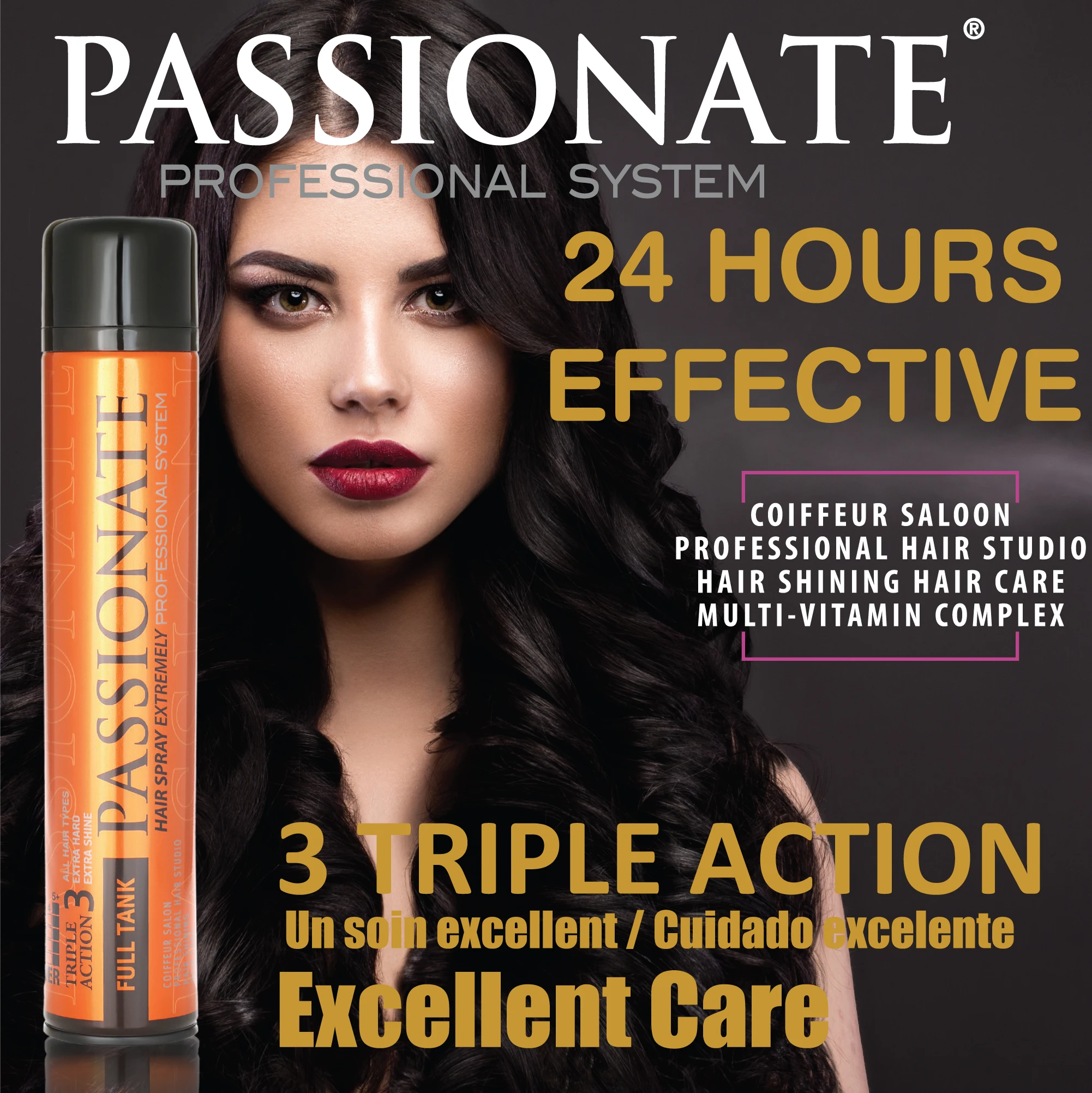 Passionate Full Tank Hair Styling Spray Extremley Professional System 400ml Triple Action for All Hair Types