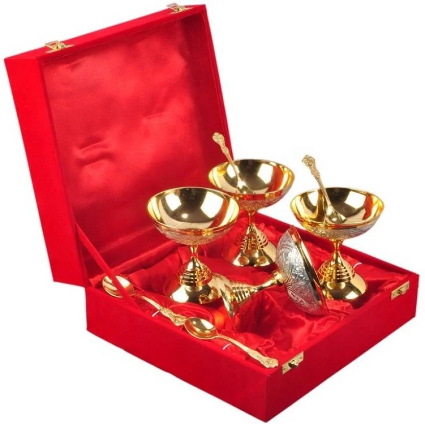 Royal Wedding Gift Plated Brass Bowl & Tray Set of 13 Pcs It will look great around your home as well as making beautiful centre