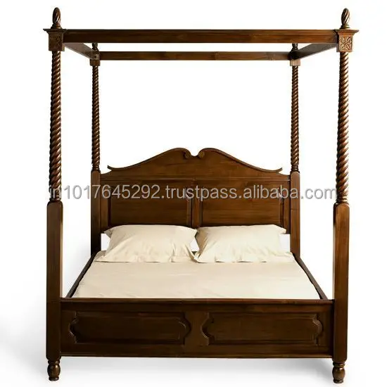 Роскошная классическая спальня из твердого тикового дерева ручная резьба четыре постера двойная кровать