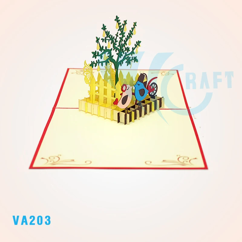 birds under tree 3D pop up greeting card handmade vietnam