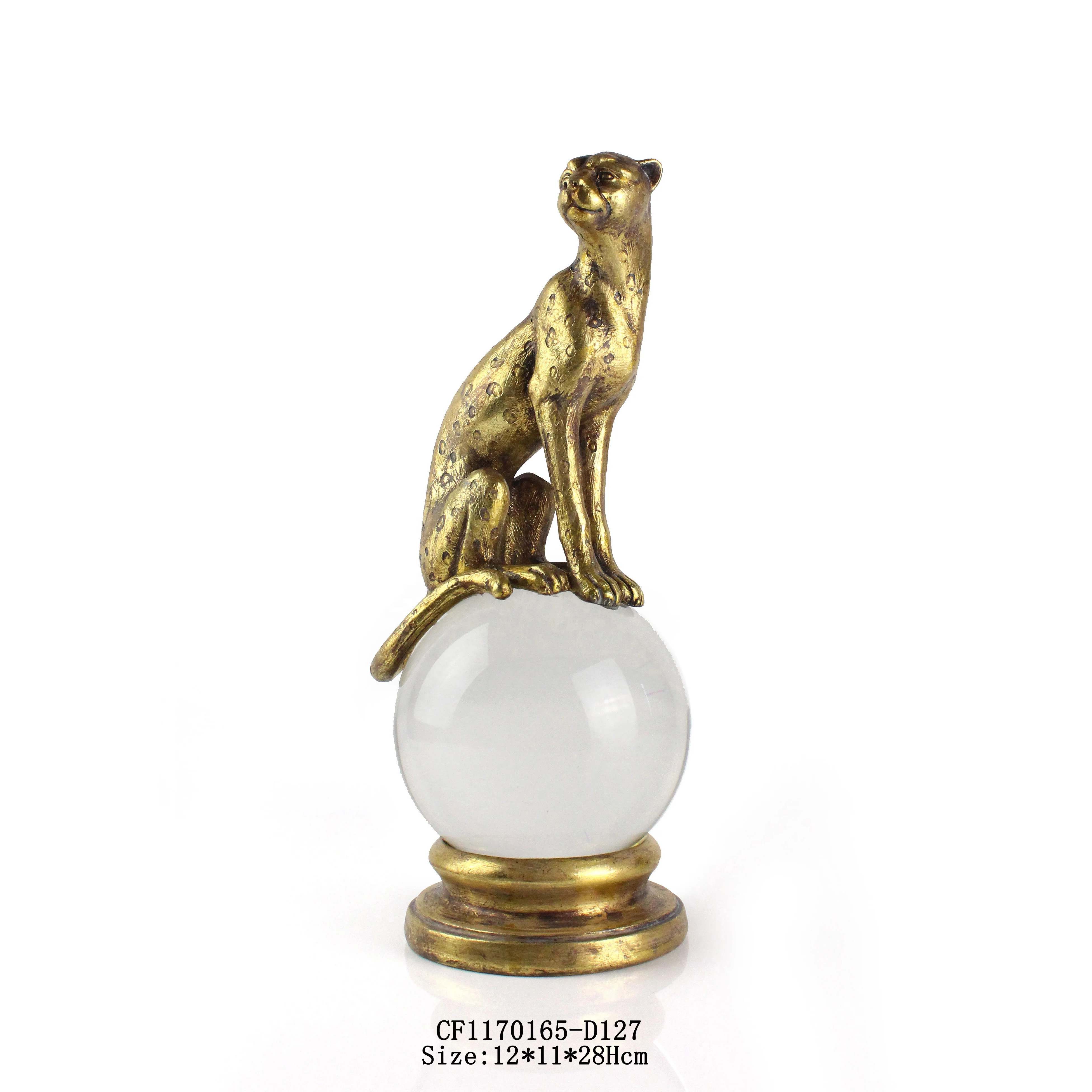 Resin Gold Animal Leopard Monkey Snake Statues with Crystal Ball Home Decor