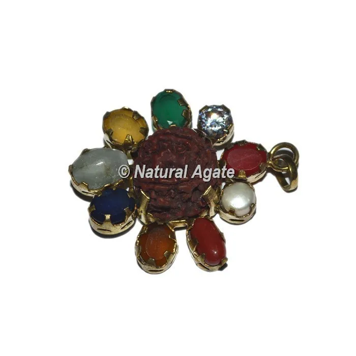 Om Golden 9 Stone Pendants wholesale metal chakra stone pendants