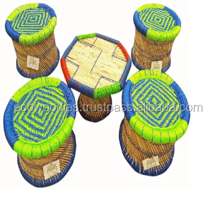 2024 Роскошная многоцветная плетеная уличная садовая столовая мебель ручной работы 4 + 1 сиденье и центральная