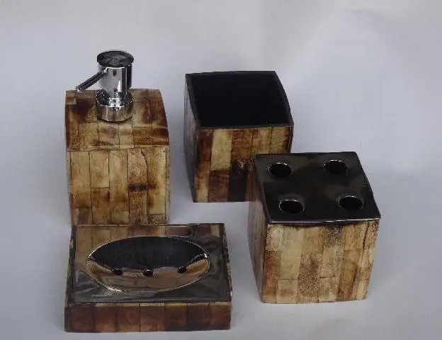 Bone Inlay on Steel Bathroom Set in Antique Finish Vanity Set Bone Inlay Vanity set Tissue Box Soap dispenser