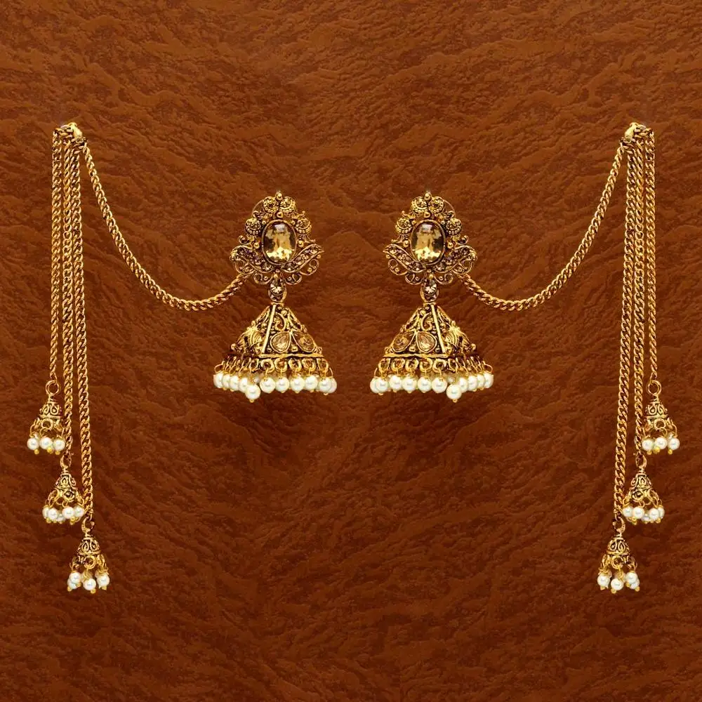 Latest Indian Jewelry Gold Color Glass Stone Kashmiri jhumka Earrings