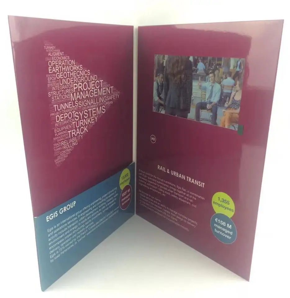 Уникальный творческий дизайн цифровой видео каталог 7 дюймов сенсорный экран видео брошюра карты с карманом с длинным рукавом и/или usb-ключ видео брошюра