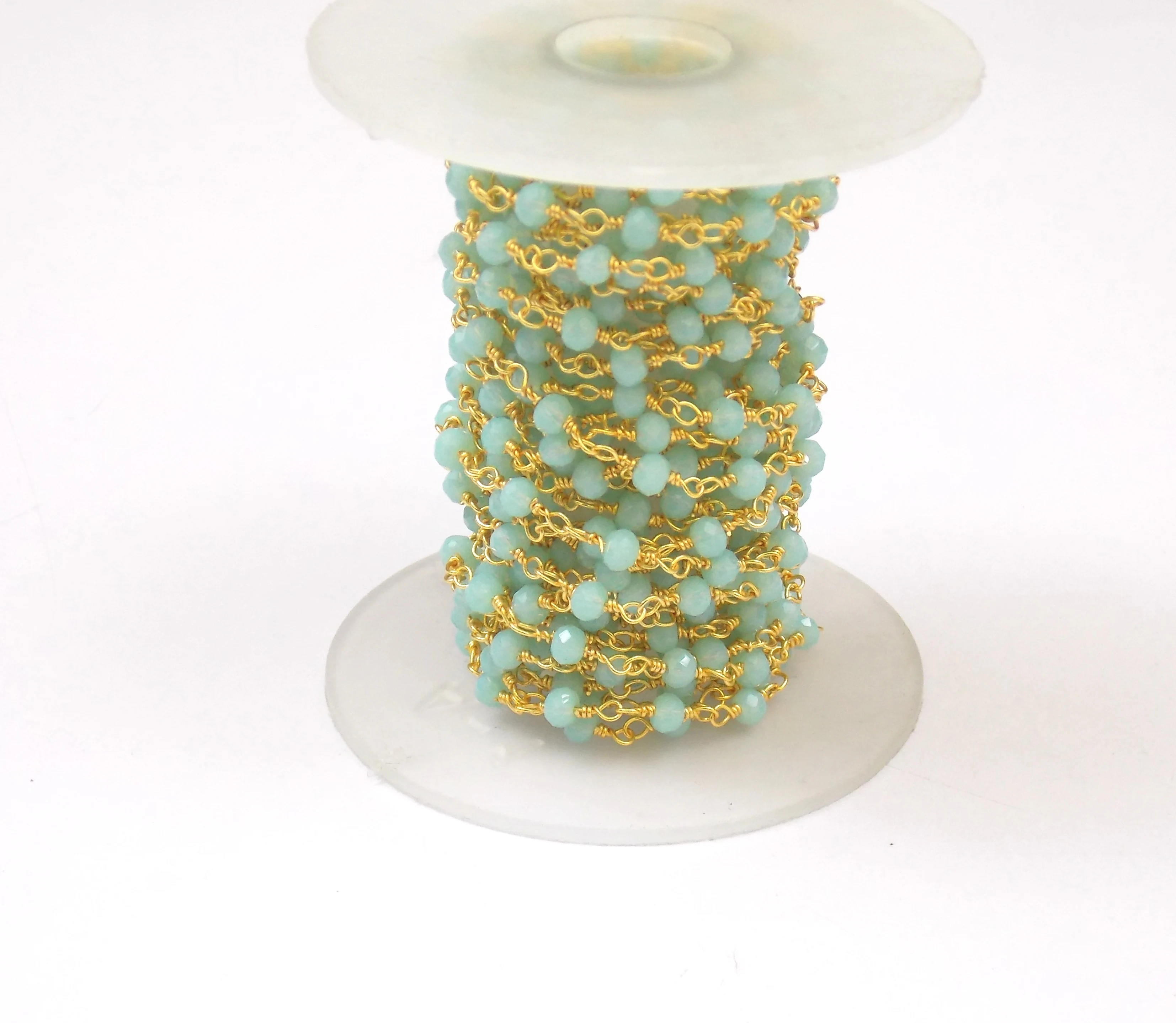 Aqua Chalcedony Gold Plated Natural Multi Gemstone Jewelry  Wire Wrapped Faceted Beaded Rosary Coin Charm Chain