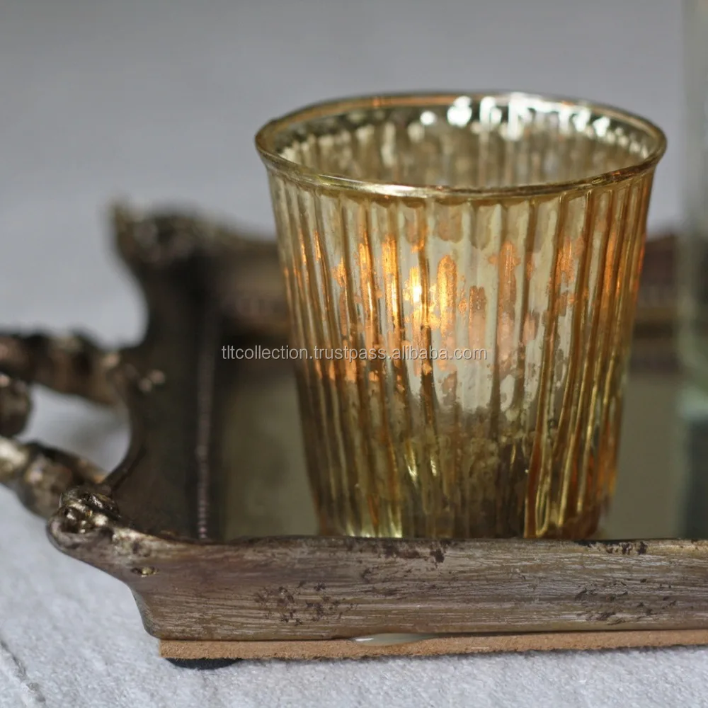 mercury glass votive candle holder wholesale for wedding decoration gold marble finish 4028