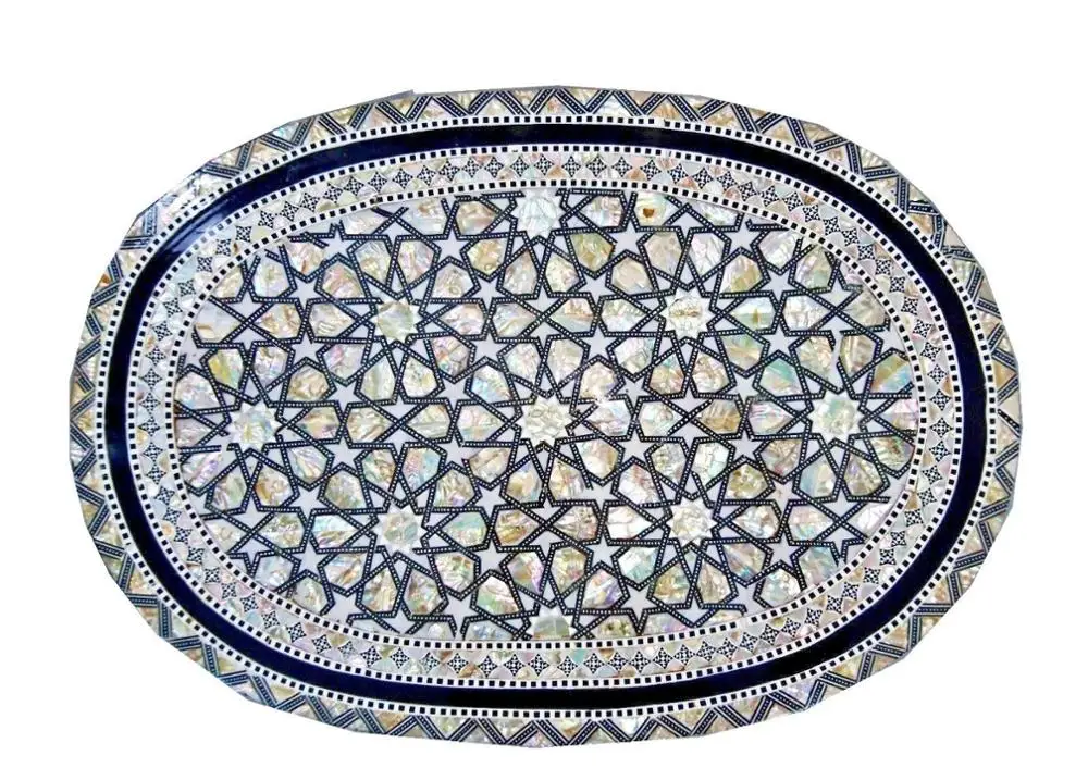 W7 Handcrafted Inlaid Art Oval Table With Detachable Legs