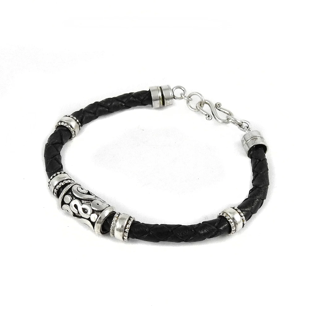 Leather bracelets for men and women 925 sterling silver bracelet for Christmas bulk wholesale jewelry Size 19.5 CM