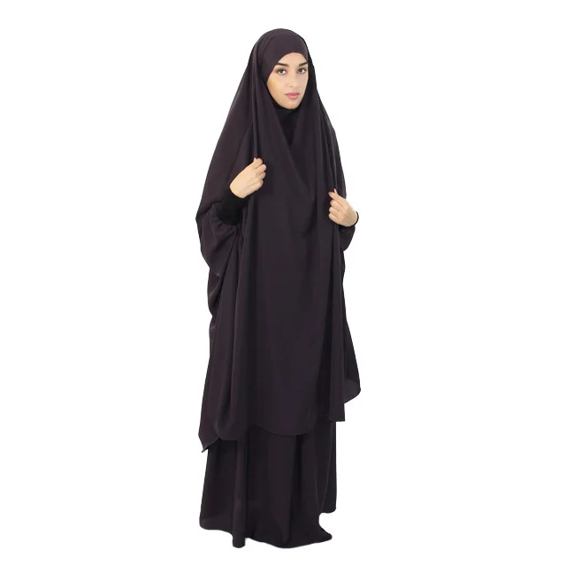 Black Jilbab Long Hijab Two Piece Muslim Prayer Dress
