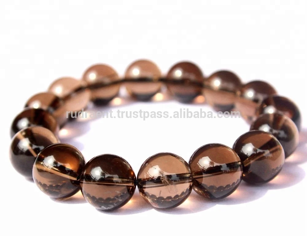 OEM High Quality Smoky Quartz 12 mm Big Beads Gemstone Stretchable Bracelet Round Beads Natural Bracelet