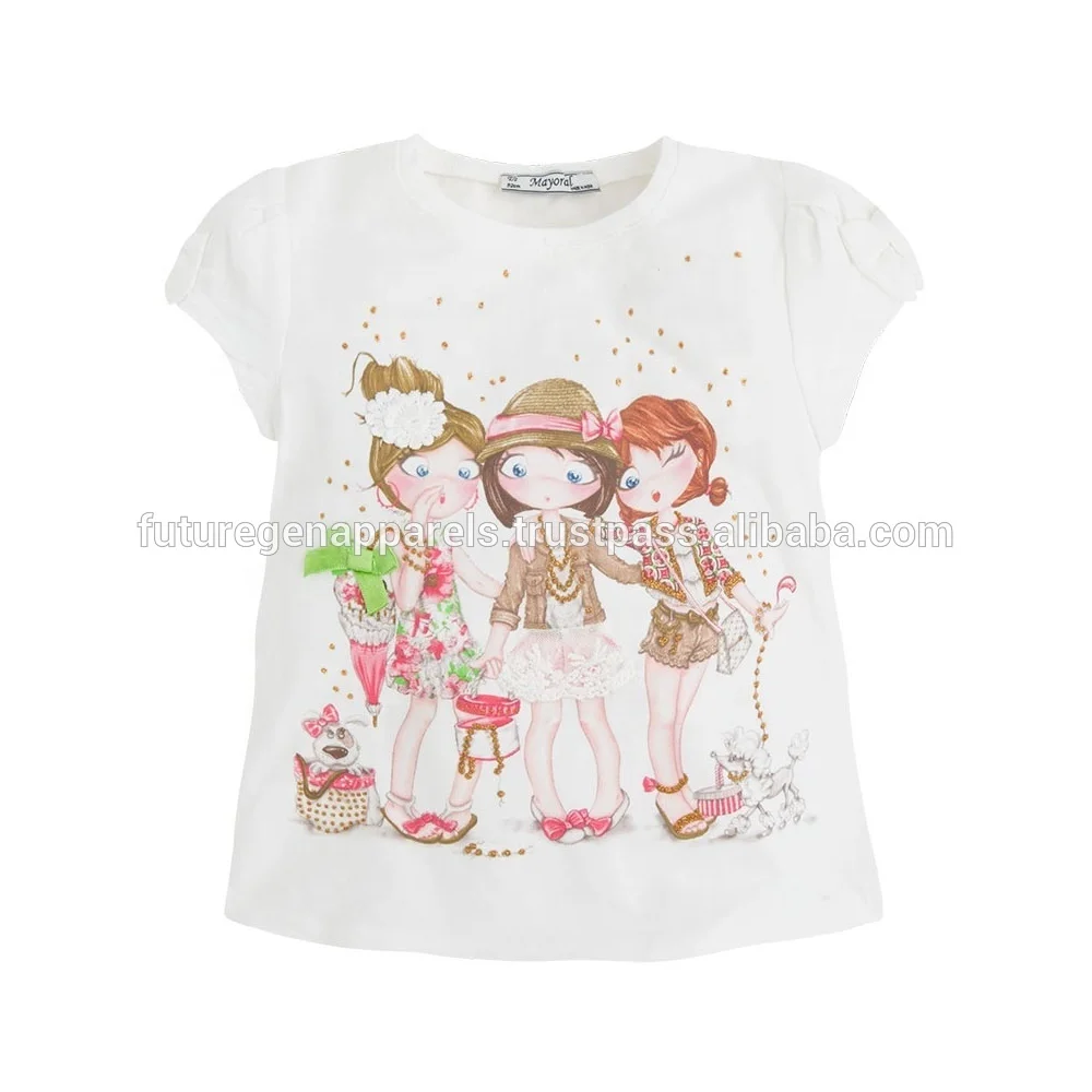 Girl Clothing T-Shirt Ring Spun Combed cotton Bio washed fabric Custom Printed Embroidered Girls T-shirt