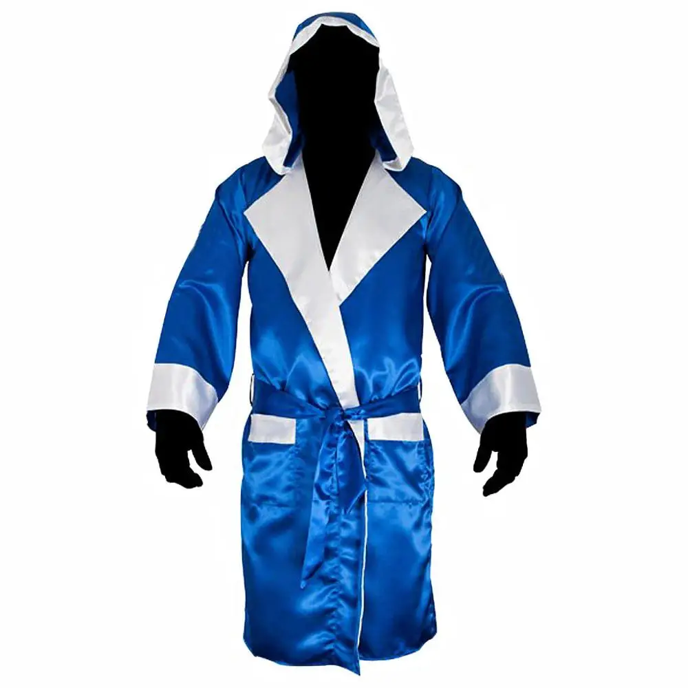 Best Quality Low MOQ Satin Men Women Boxing Robe with Hood Cloak Red Blue Robes