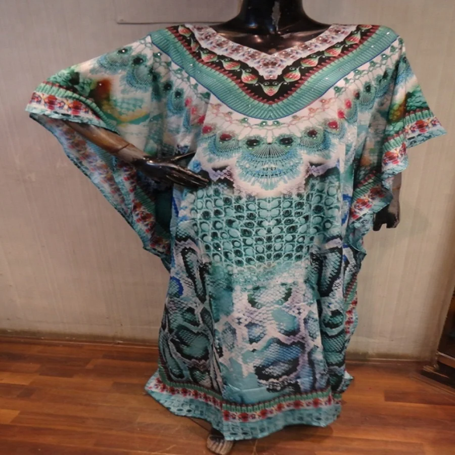 Digital print crape multicolored kaftan/poncho Dress,beach dress abaya for Muslim girls