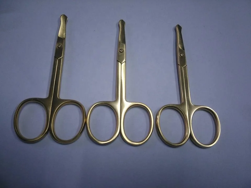 Gold Plated Beauty Scissors for Eyebrow & Eyelash Extensions Straight Blade Cuticle Clippers with Steel & Plastic Handle