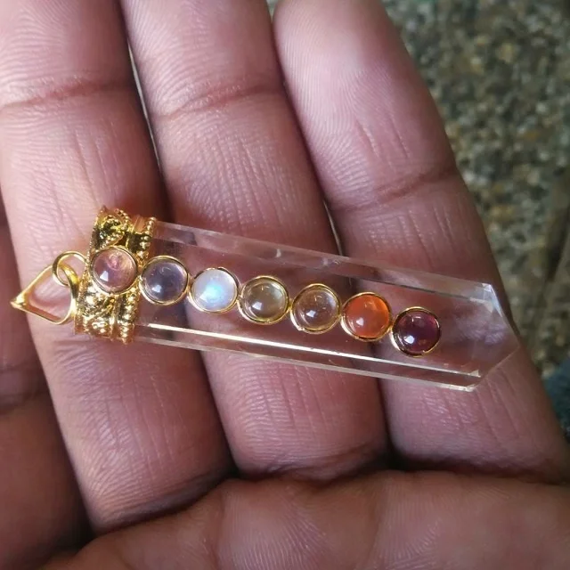 
Clear Crystal Quartz 7 Chakra Flat Pencil Pendant : Buy Online From Noor Agate From India 