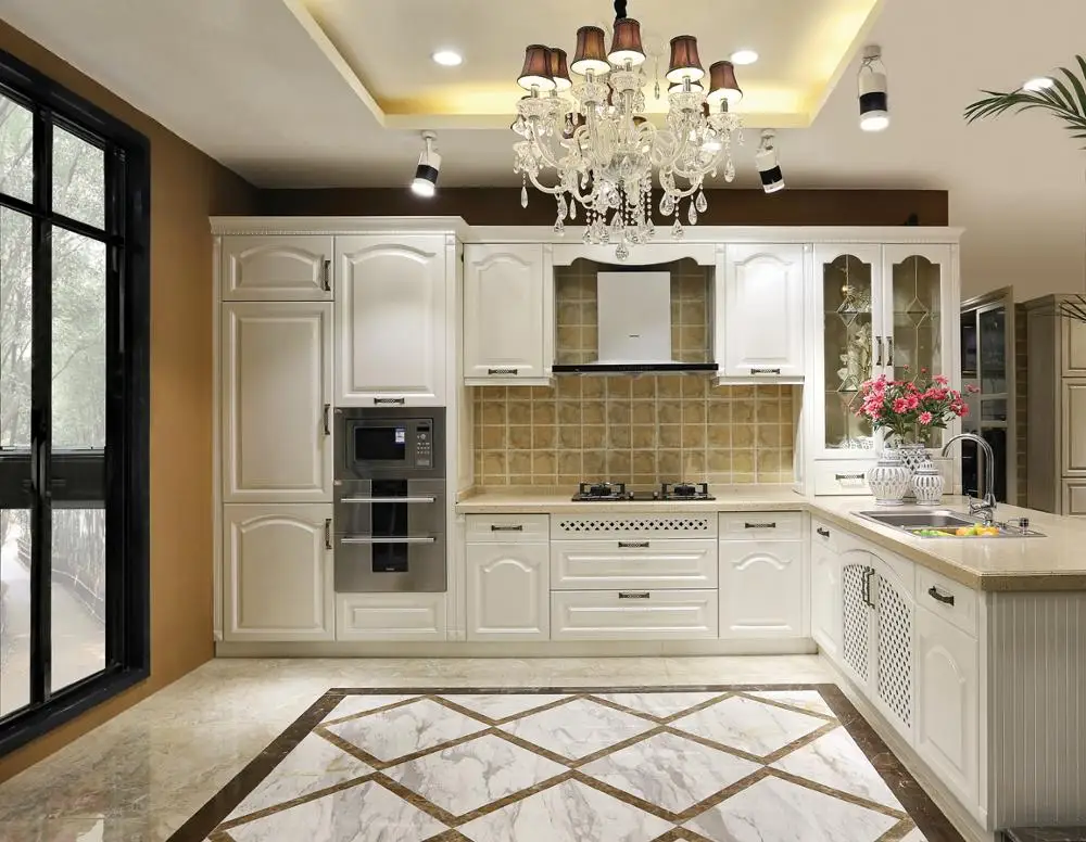 customized classic white kitchen cabinets