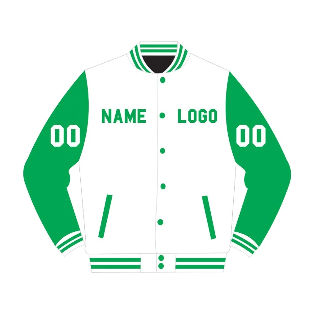 Customized Design Unisex Jacket/Fleece Letterman Jacket Green Sleeve
