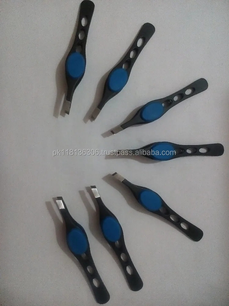 Professional Eyebrow Tweezers with Comfortable Rubber Grip for Salon or Home Use