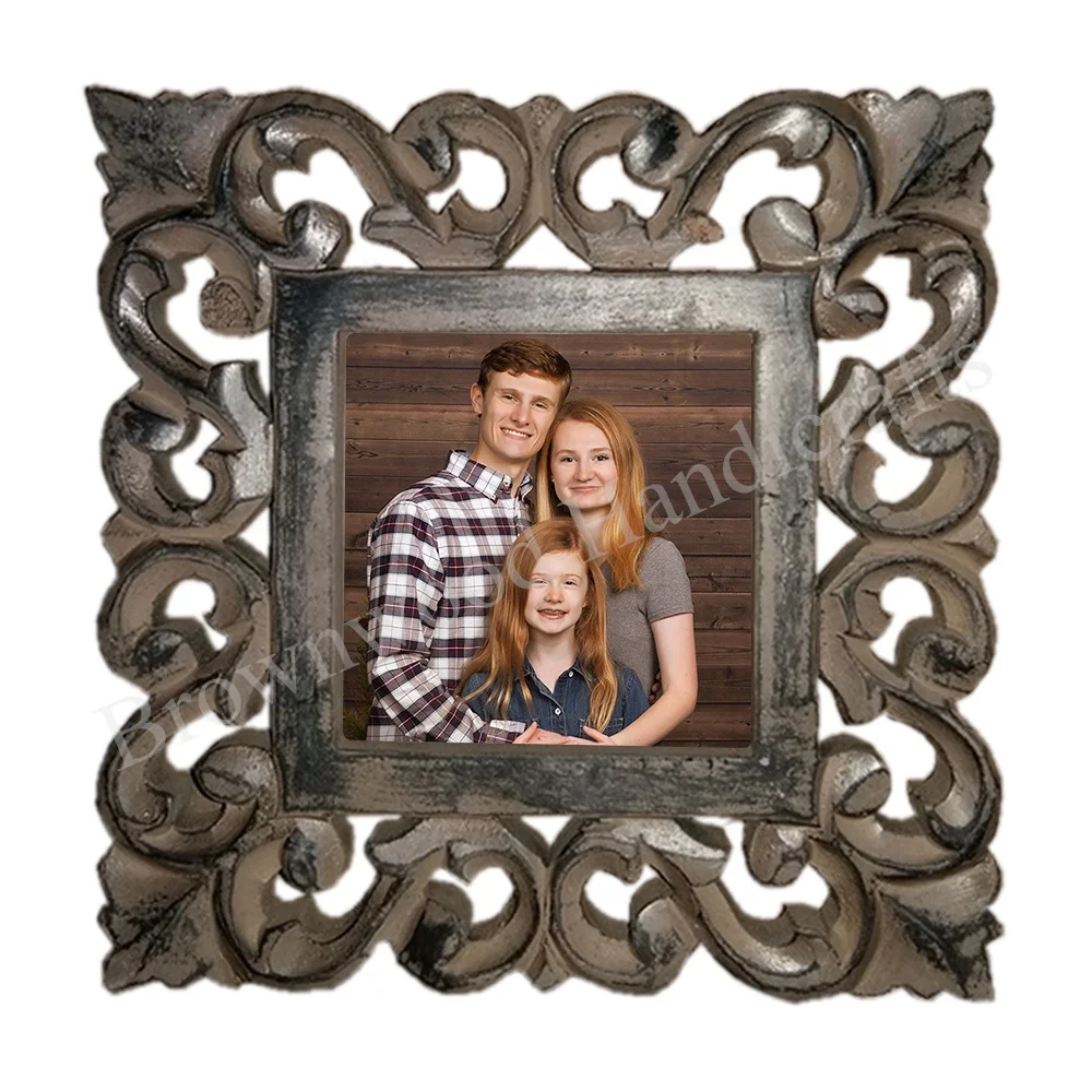 Hand Carved Customized Wood Square Photo Frame for Decoration & Gifts Use Direct Factory Supply at Wholesale Price