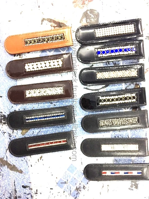 Horse Riding Leather Boot Clip With Bling Black Brown Tan Australian Nut & Many Crystal Colors.