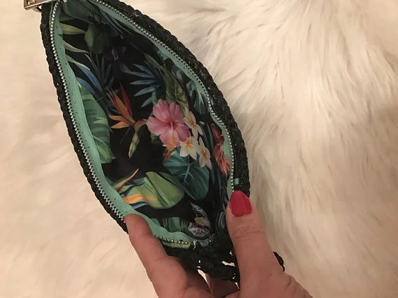 Black Raffia clutch bag for Lady