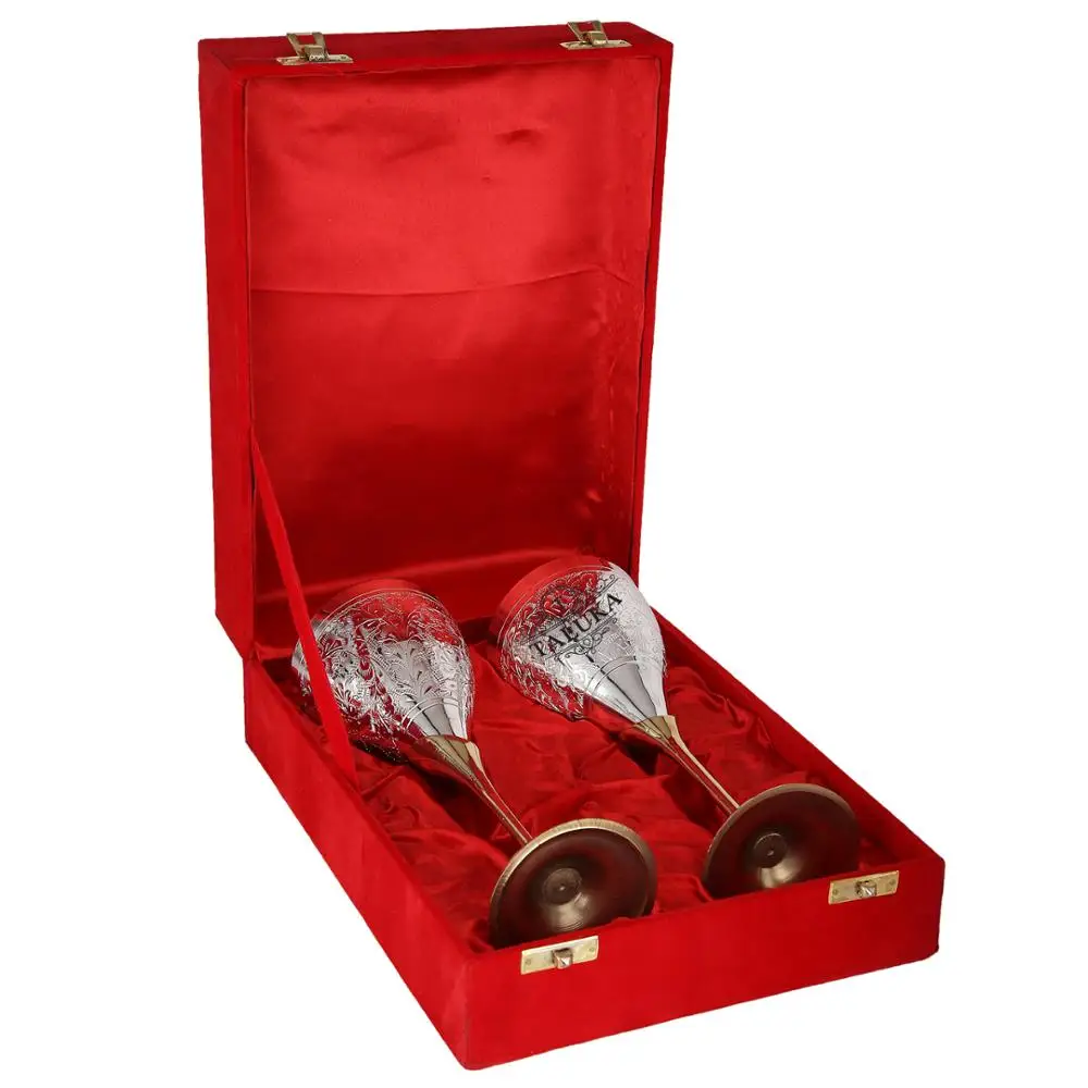 Indian Handmade Brass Drinkware Wine Goblet Silver Plated Champagne Glass Flute