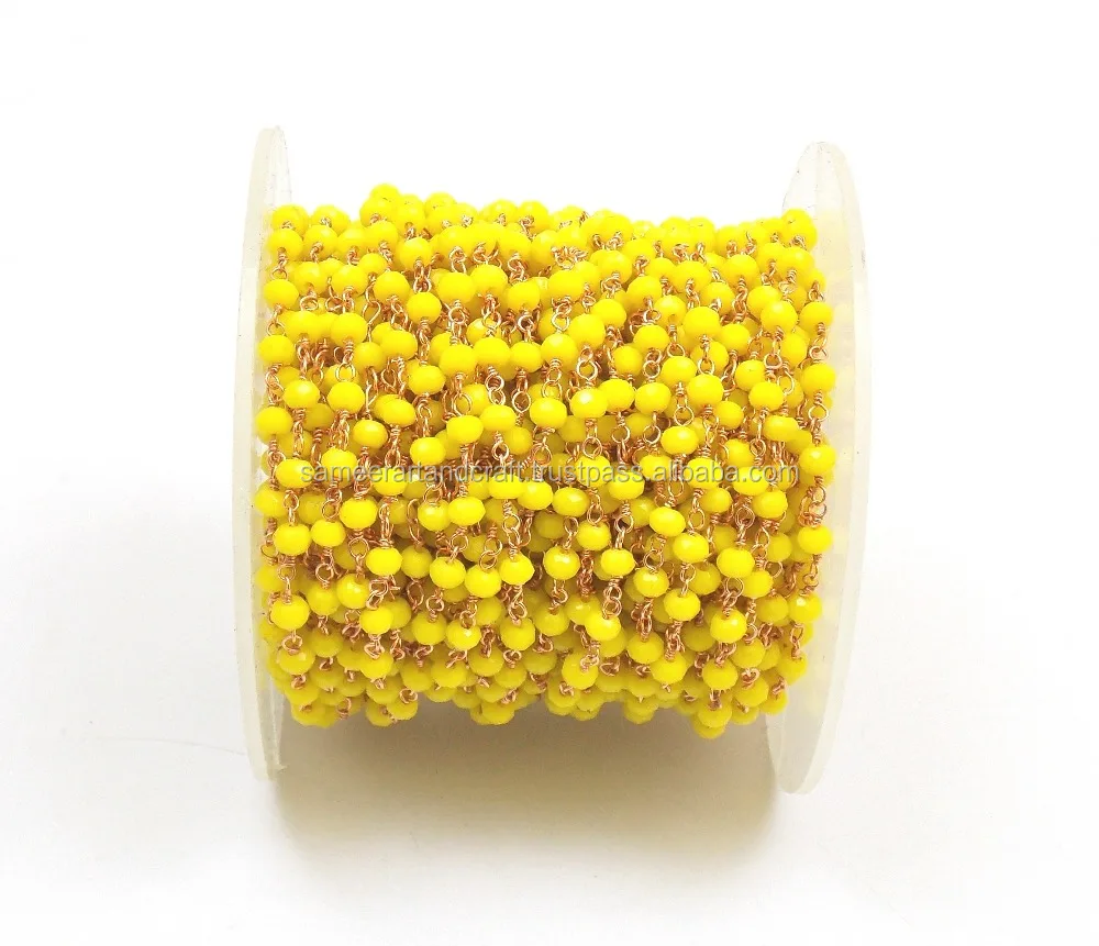 Yellow chalcedony wire wrapped silver plated bead rosary Gold Plated Cain Handmade CZ Coin Charm  Chain