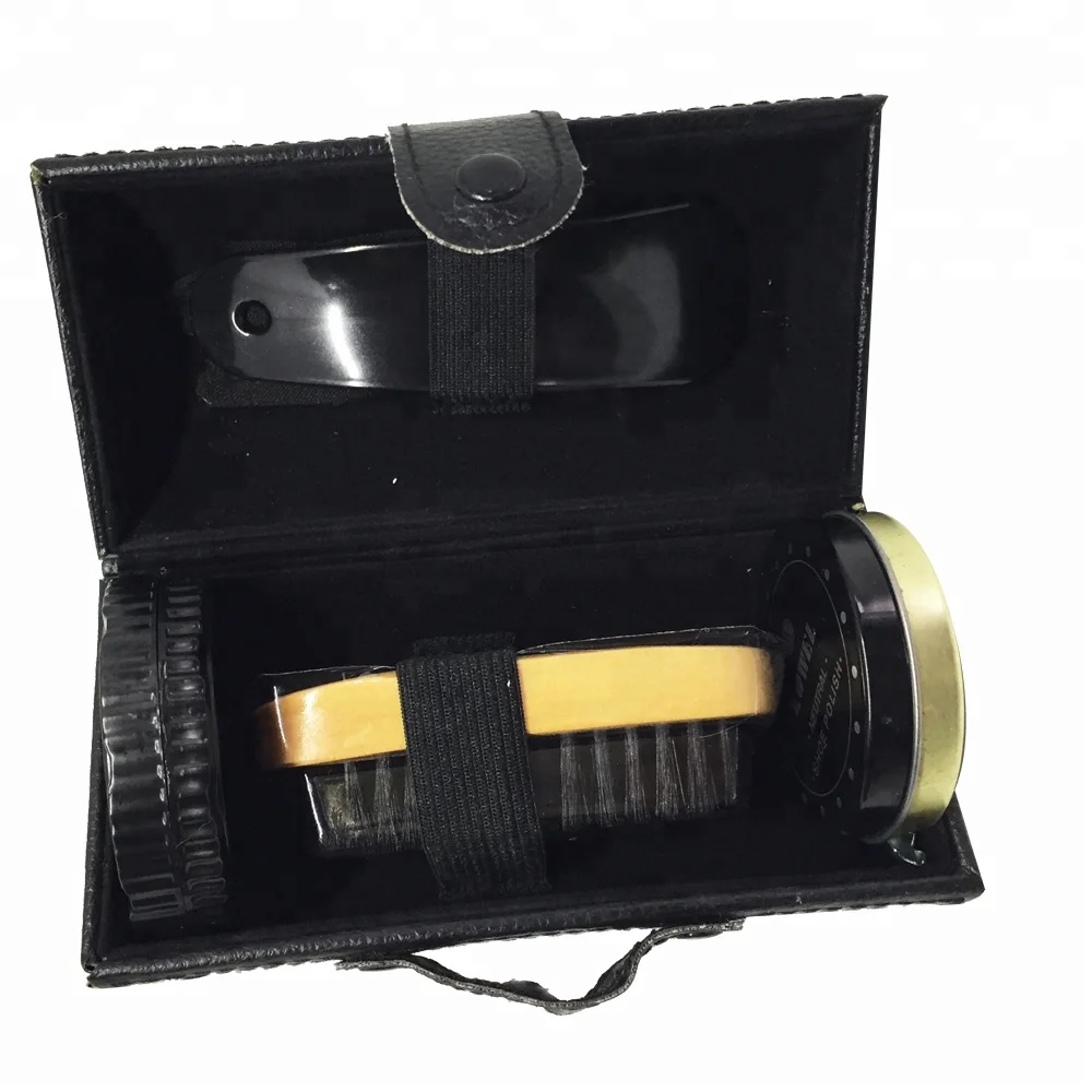 
Promotional Own Brand Professional Man Gift Hotel Home Outdoor Traveling Portable PU Leather Case Shoe Polish Shoe Care Set 