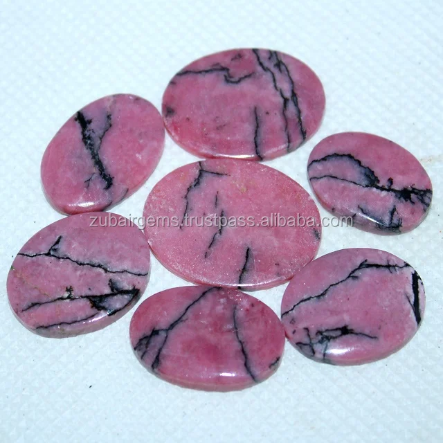 High Quality Natural Rhodonite Loose Oval Shape Cabochon Pink/Silver Crystal Quartz Gemstone for Jewelry Making Smooth Cut Stone