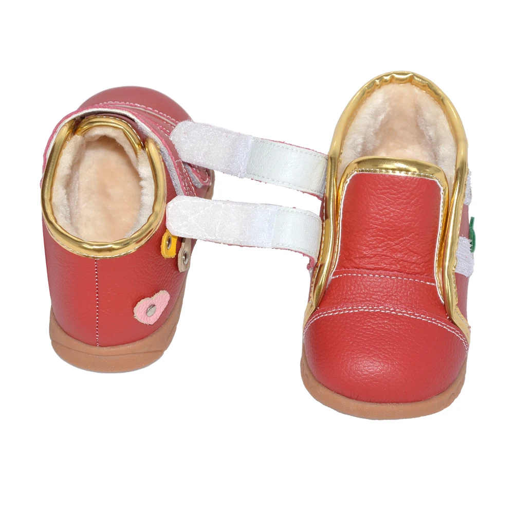 new style Red genuine leather toddler kids boots double strap adjustable girl winter boots