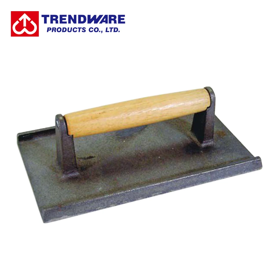 
Wooden Handle Cast Iron Steak Weight / Bacon Press 