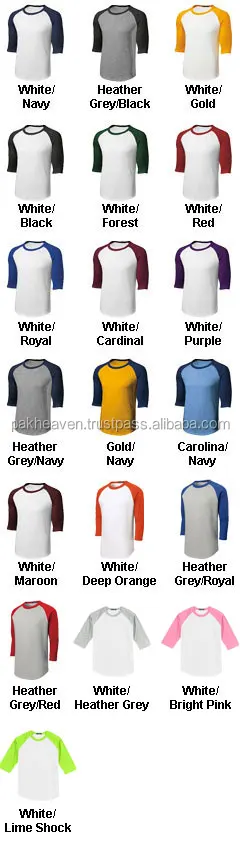 Custom Adult Color block Raglan baseball 3/4 sleeve t shirt available fabric rayon polyester cotton bamboo modal
