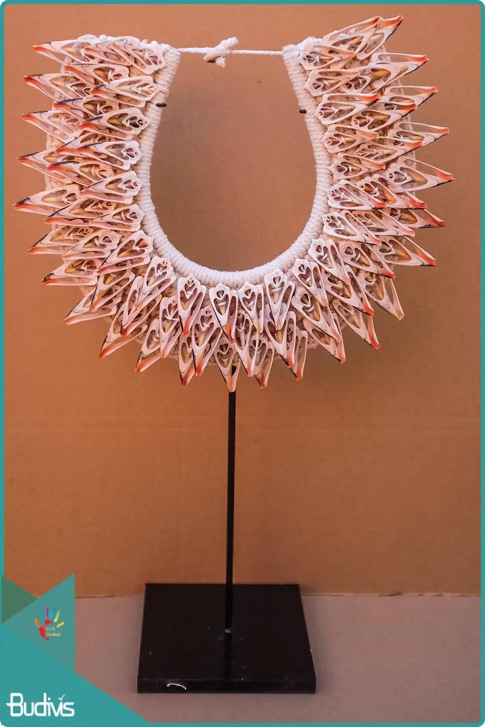 Tribal Papua New Guinea Shell Necklace On Stand Home Decor Interior Design Art Jewelry