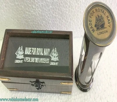 Antique Maritime Brass Sand Timer Hourglass with Compass Both End Nautical Decor