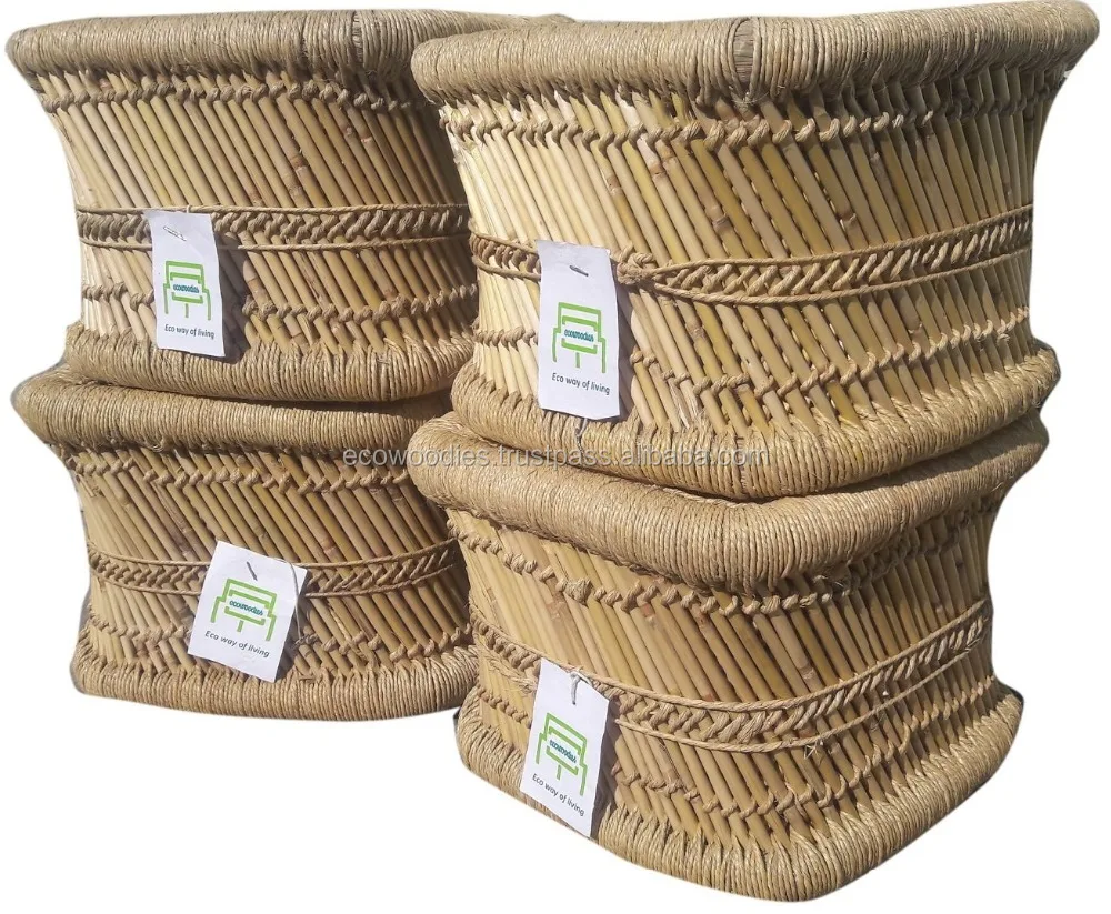 
Natural Bamboo Color Eco friendly Outdoor garden furniture stool ottoman set of 4 corner bar foot restaurant sets dining bedroom 