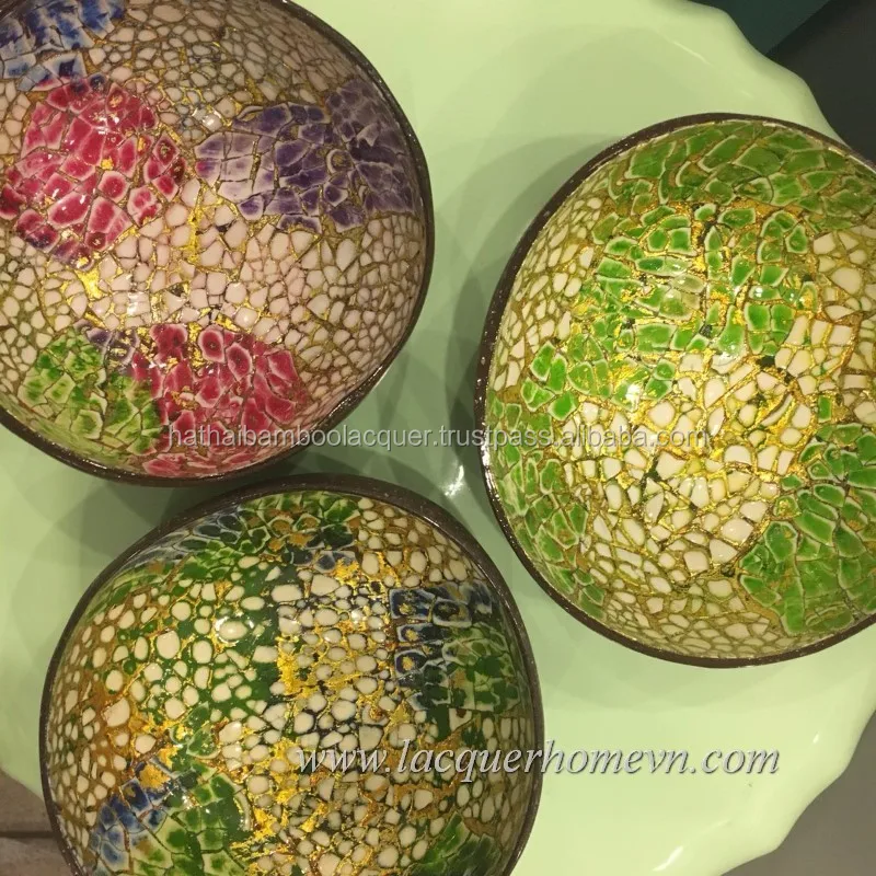 Premium Quality Eggshell Inlay Lacquered Coconut Bowls Amazon Hot Selling Competitive Price Coconut Bowl Warehouse Handmade
