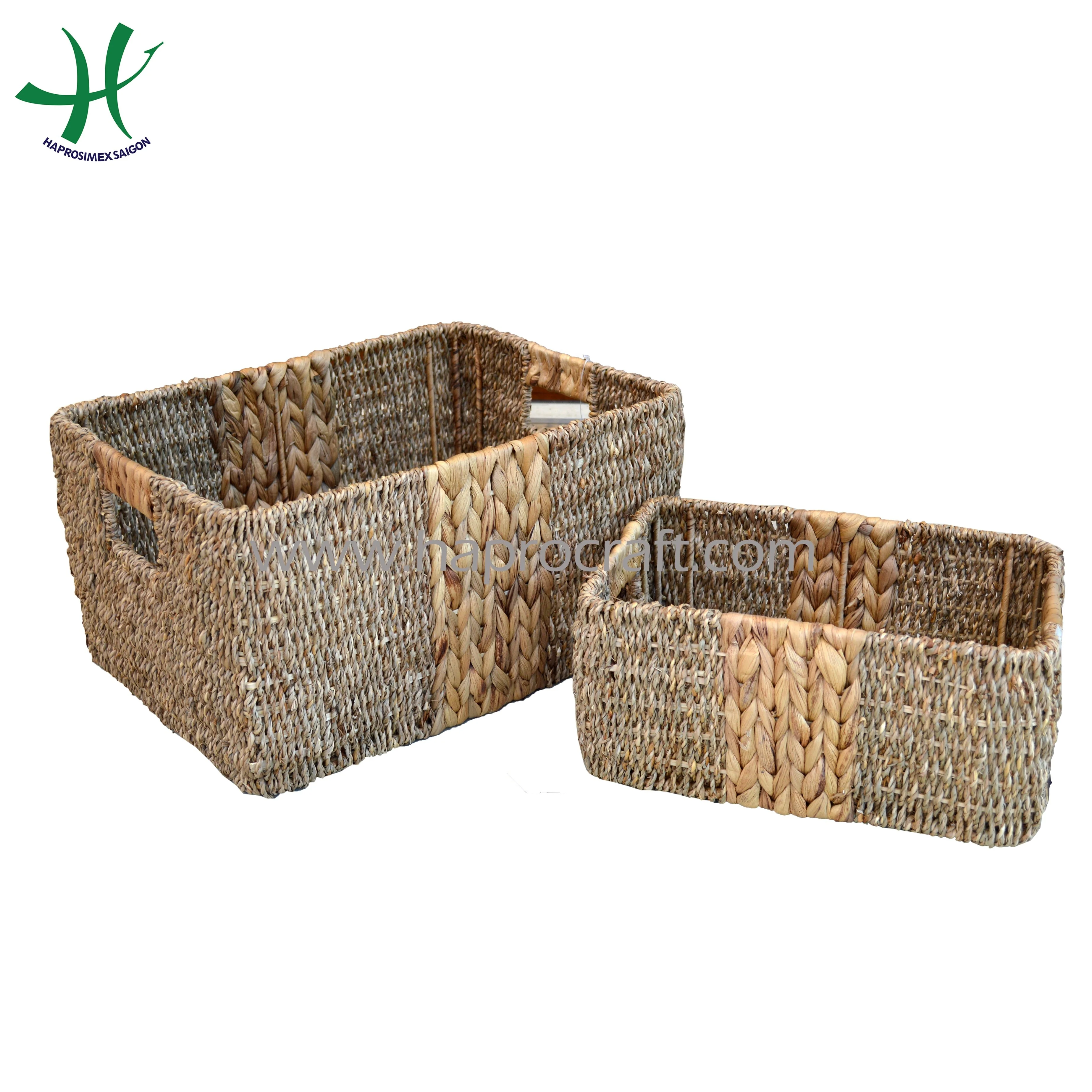 Hand woven natural seagrass basket, wicker storage basket, water hyacinth basket bin weaving basket