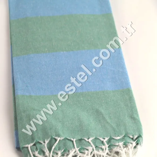 His and Hers Towel Green and Blue 100 % Cotton Fouta with White Tassels Indigo Towel Direct From Towel Manufacturer