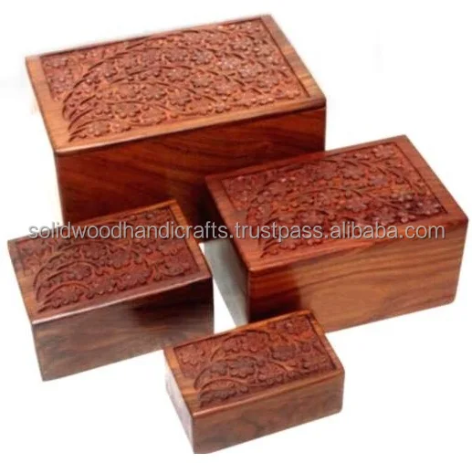 rose wood carved pet urns for ash/  wooden casket for pet /human urns / best quality urns for cremation industries
