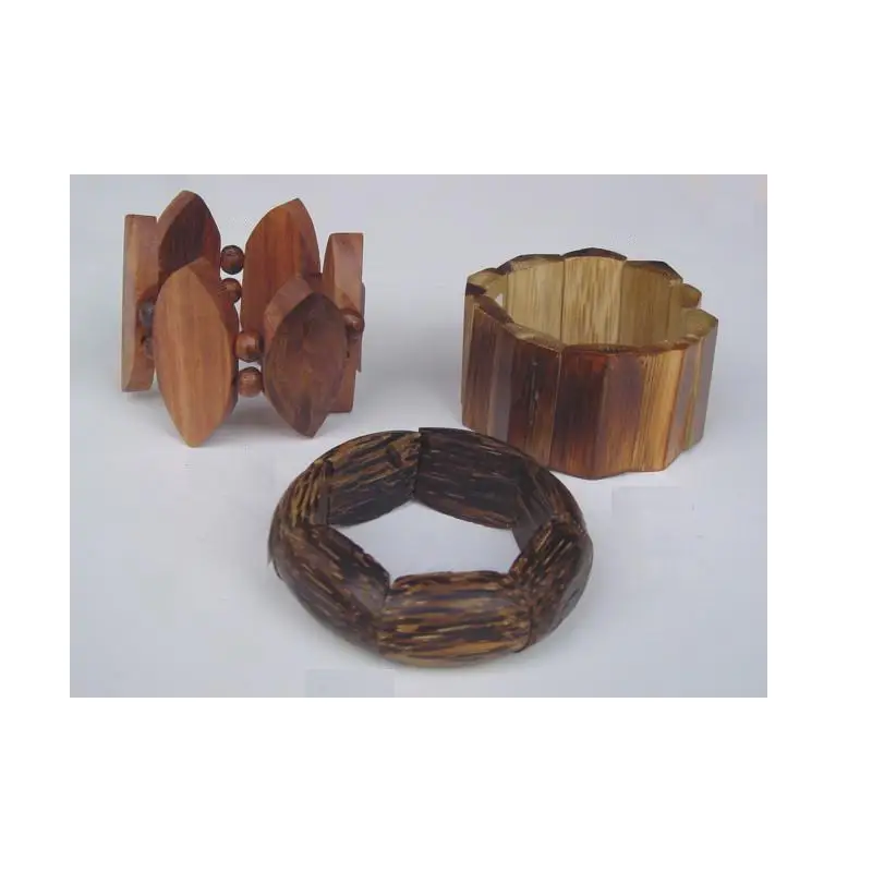 Stretch Wooden Bracelets In Sheesham And Palm Wood Natural polished Wooden Stretch Bracelets