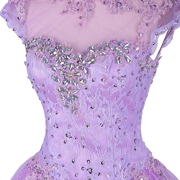 Оптовая продажа, платье Quinceanera, бальное платье, светло-Фиолетовое кружевное платье для выпускного вечера с бисером