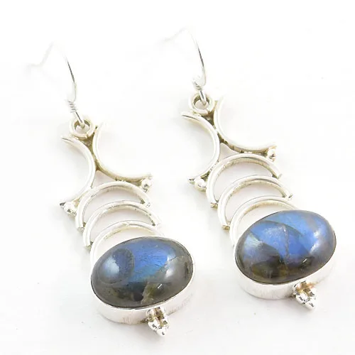 925 sterling silver blue fire labradorite drop earrings for girls handmade Indian wholesale jewellery