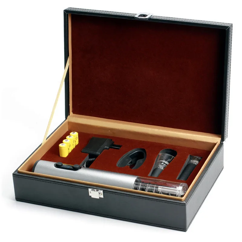 Christmas Corporate Gifts 2019 Luxury Wine Accessories Leather Box Set with Electric Automatic Corkscrew WIne Opener Sealer