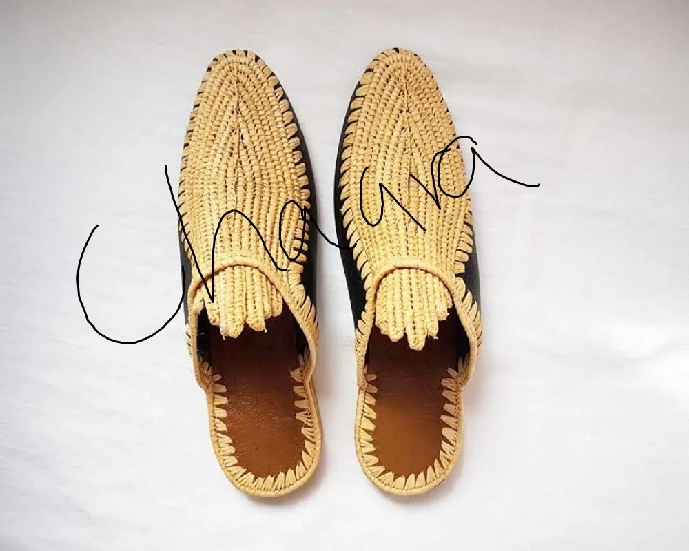 Amazing Handwork Raffia With black leather  Slippers for women