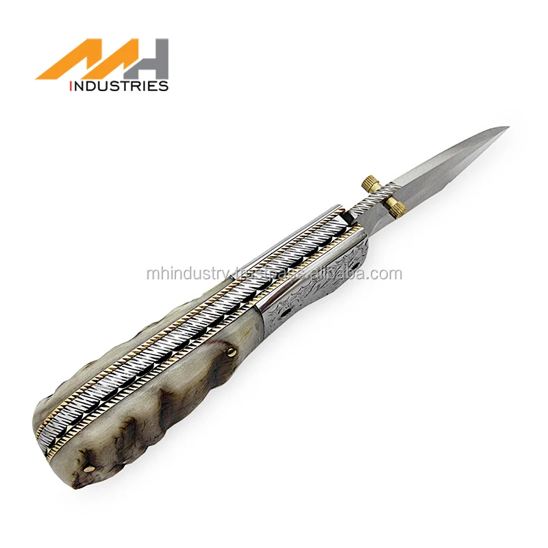 
Custom Handmade Damascus D2 Steel Hand Engraved Folding Knife 