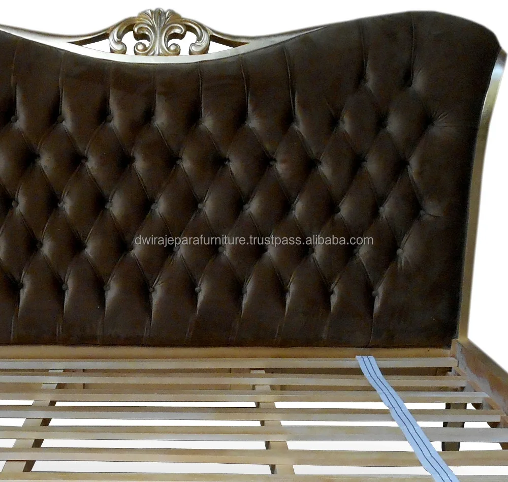 Upholstered Gold Bedroom Furniture Bed Mahogany