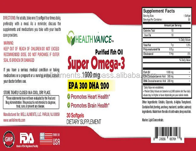 
Omega 3 Fish Oil softgel 1000mg Vitamins 