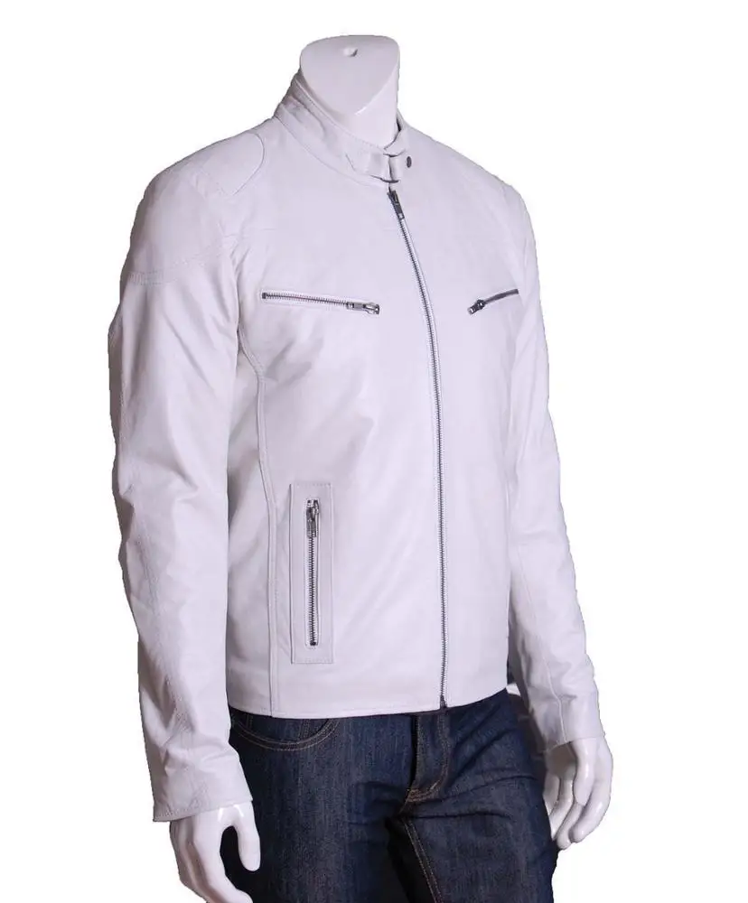 ODM Leather Jackets  Factory White Biker style Mens Jacket